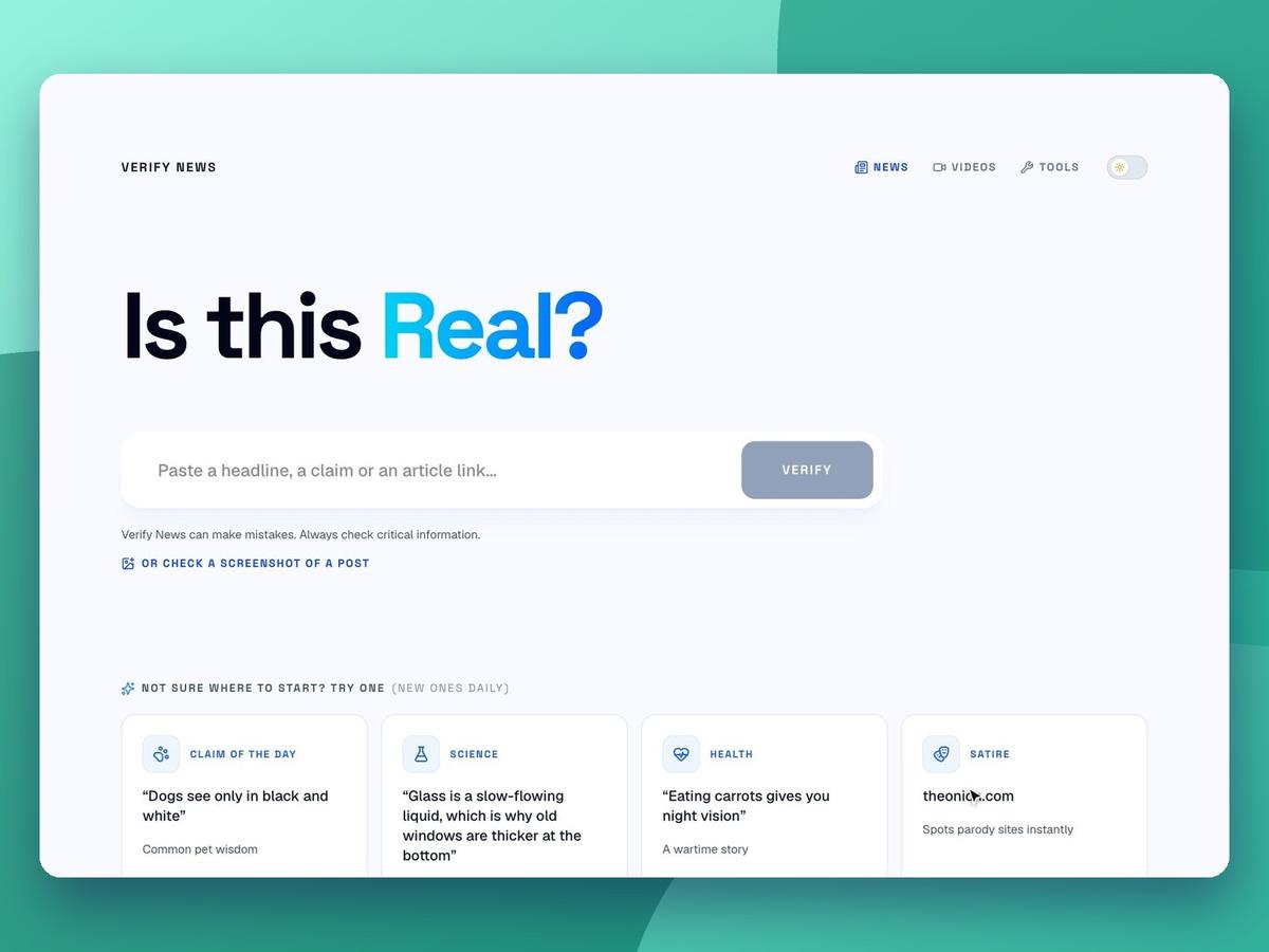 Verify News interface